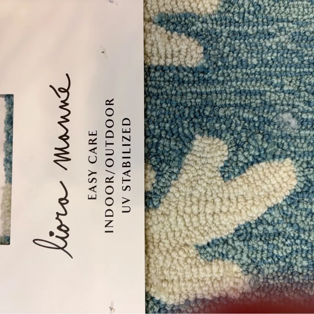 Teal and Cream Coral Pattern Indoor/Outdoor Rug